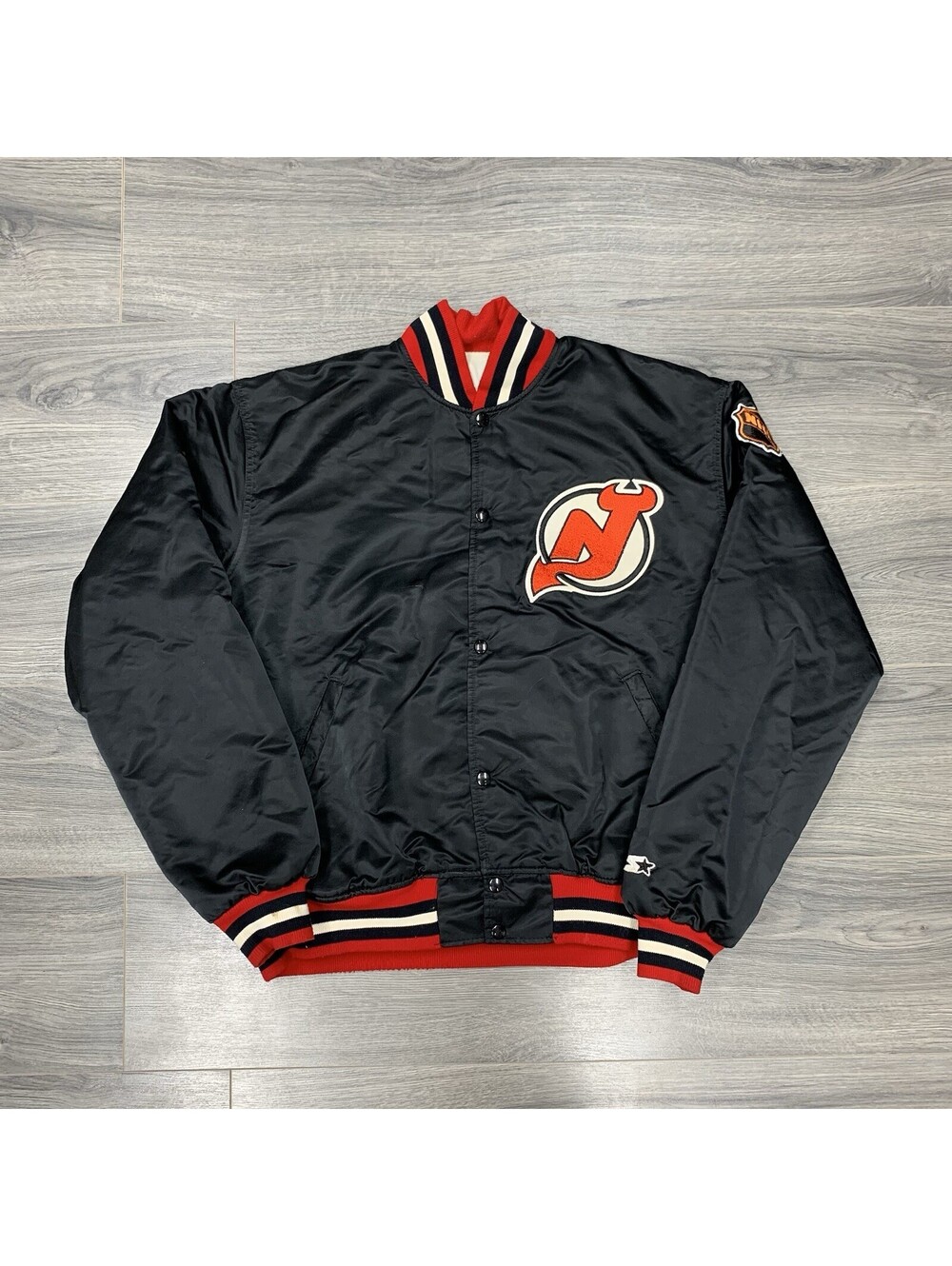 Vintage 1980S Starter New Jersey Devils Satin Jacket XL Rare Men’s Black Red